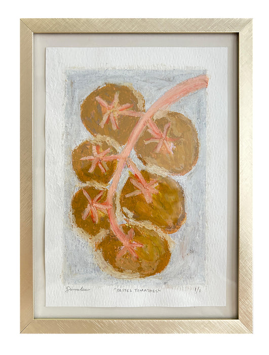 Original Oil Pastel on Paper, Framed | "Pastel Tomatoes"