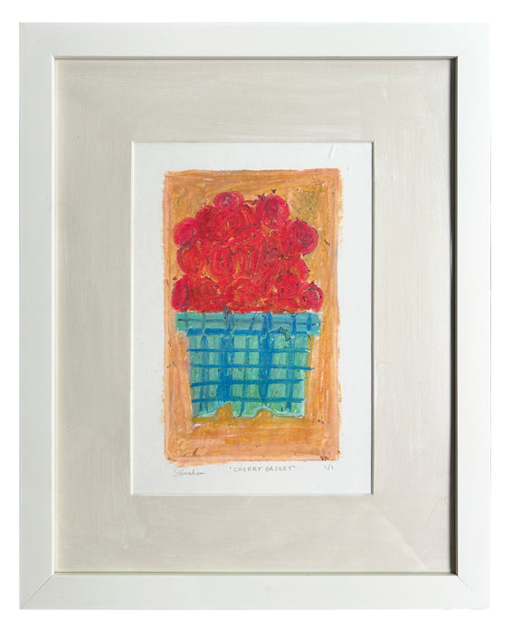 Original Oil Pastel on Paper, Framed | "Cherry Basket"