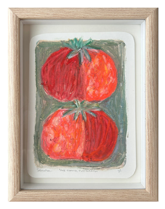 Original Oil Pastel on Paper, Framed | "One Tomato, Two Tomato"