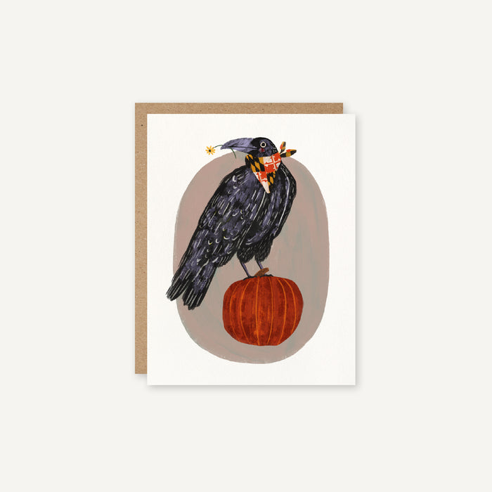 Maryland Raven on Pumpkin - Seasonal Fall & Autumn Card