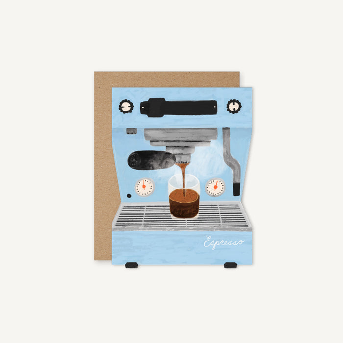 Espresso Machine - Blue Vintage Retro Espresso Maker Card