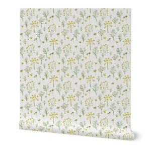 Dill Herb Garden Pattern Watercolor Botanical Greenery on Cream with Yellow